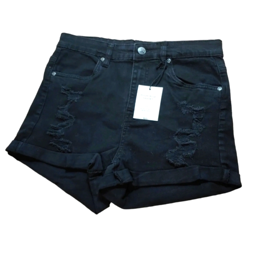 Bluenotes Denim Emma High Rise Shorts Roll Hem Black Stretch Denim Booty 30/2"